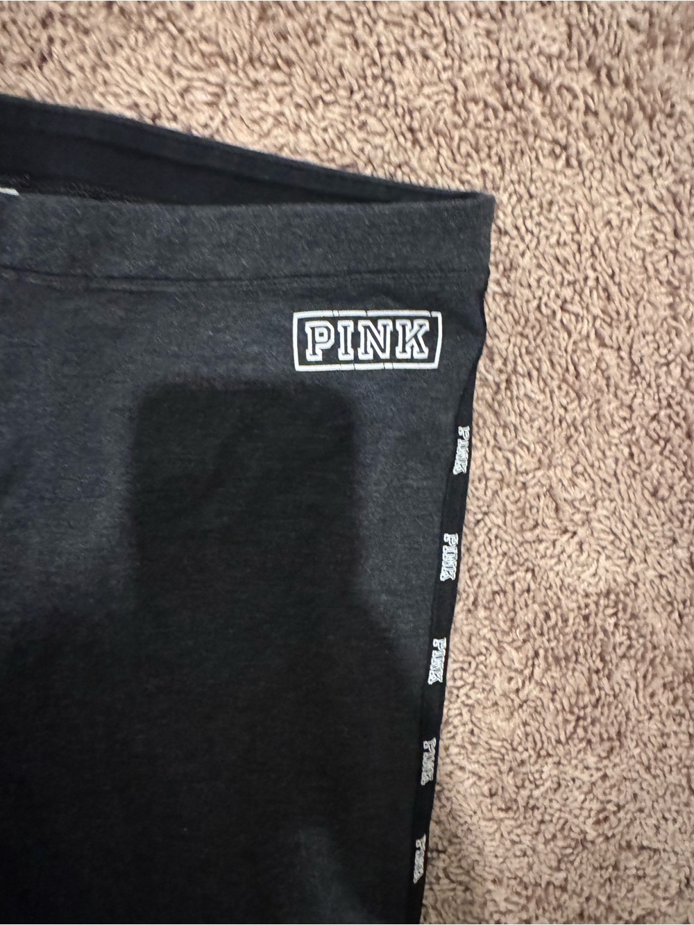 PINK Victoria's Secret Black Leggings with White Logo Side Trim - Picture 2 of 2